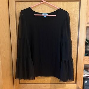 Cece Ruffled Black Long Sleeve Blouse